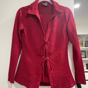 Red Textured Long Sleeve Top